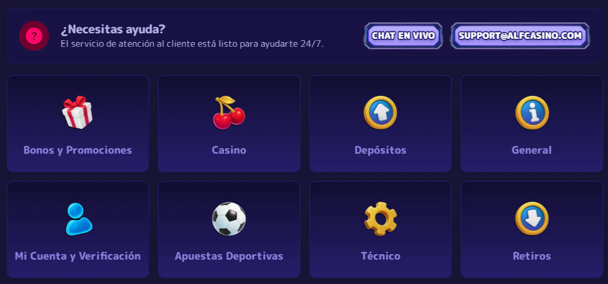 Atención al cliente en Alf Casino